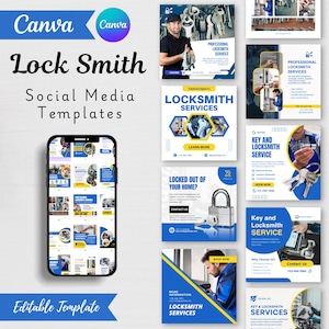 Locksmith Social Media Templates - Auto Lock Smith Canva Posts - Editable Designs (Digital Download)
