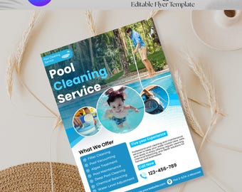 Pool Cleaning Service Flyer Template - Editable Canva Design (Instant Download)