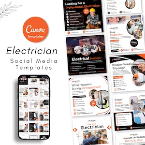 Electrician Social Media Templates & Instagram Posts - Electrical Repairs Marketing Posts Templates - Power Service Social Media