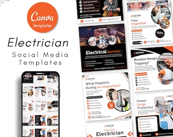 Electrician Social Media Templates & Instagram Posts - Electrical Repairs Marketing Posts Templates - Power Service Social Media
