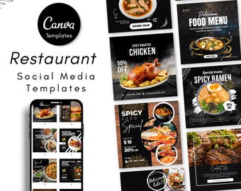 Restaurant Social Media Templates & Instagram Posts - Food Business Marketing Posts Templates - Restaurant Food Social Media