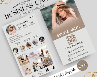 Photographer Instagram Business Card Template - Photo Studio Printable Modern & Editable Design