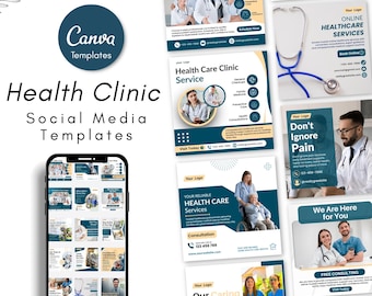 Health Care Clinic Social Media Templates & Instagram Posts - Health Clinic Marketing Posts Templates - Health Care Social Media