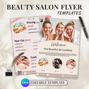 Schönheitssalon Flyer Vorlage - Canva Salon Preisliste (Instant Download)