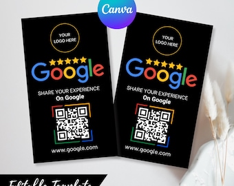 Google Review QR Code Sign Template - Scan to Review Card - Business Rating Feedback Canva Design