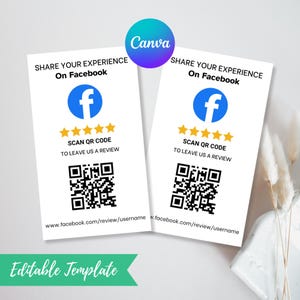 Plantilla de tarjeta de reseñas de Facebook - Letrero minimalista con código QR - Diseño editable