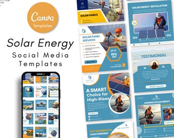 Solar Energy Social Media Templates - Green Power Canva Posts - Editable Designs (Digital Download)