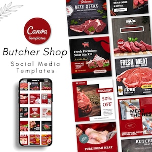 Butcher Shop Social Media Templates & Instagram Posts - Meat Shop Marketing Posts Templates - Farm Meat Social Media