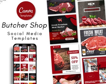 Butcher Shop Social Media Templates & Instagram Posts - Meat Shop Marketing Posts Templates - Farm Meat Social Media