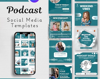 Podcast Social Media Templates - Podcasting Studio Canva Post Template - Podcaster Instagram Posts Designs kit