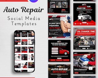 Auto Repair Social Media Template & Instagram Posts - Automotive Canva Posts - Editable Designs (Digital Download)
