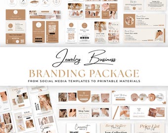 Jewelry Branding kit Canva Templates - Beige Aesthetic Jewelry Branding Package - Personal Brand Marketing Kit