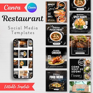 Restaurant Social Media Templates & Instagram Posts | Food Business Marketing Posts | Restaurant Food Canva Posts | Restaurant Social Media