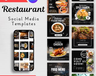 Restaurant Social Media Templates - Food Business Canva Posts - Editable Designs (Digital Download)