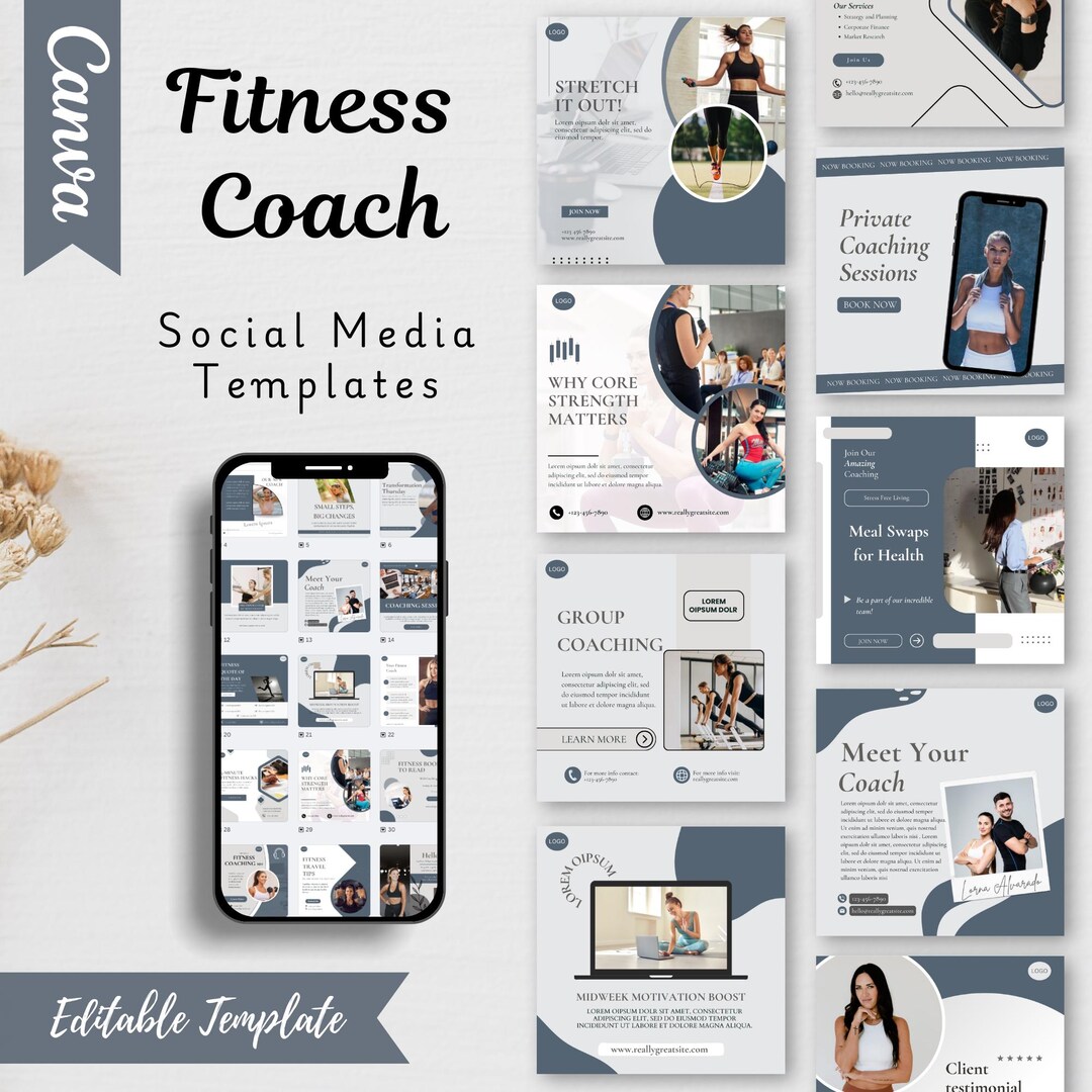Fitness Coach Instagram Templates - Coaching Canva Posts - Editable ...