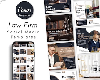 Law Firm Social Media Templates - Attorney Posts - Lawyer Marketing Canva Design (Canva Editable)