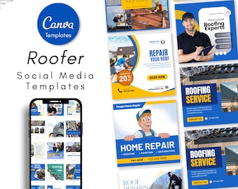 Roofer Social Media Templates - Roofing Services Canva Posts - Editable Designs (Digital Download)