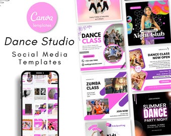 Dance Studio Social Media Templates - Ballet Academy Canva Posts - Editable Designs (Digital Download)