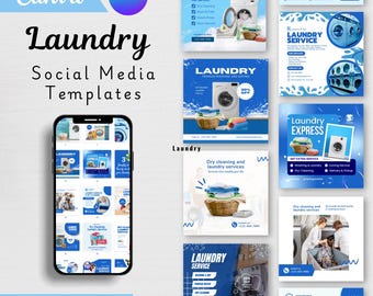 Laundry Social Media Templates - Laundromat Canva Posts - Fluff and Fold Business Editable Designs (Digital Download)