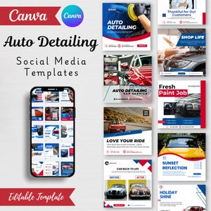 Plantillas para redes sociales de detallado de autos - Publicaciones de Canva para detallistas de autos - Diseños editables (Descarga digital)