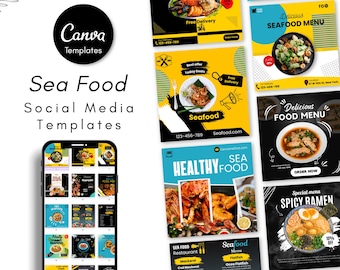 SeaFood Social Media Templates & Instagram Posts - Food Restaurant Marketing Posts Templates - SeaFood Social Media