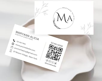 Elegant Business Card Template - Minimalist Boho Style Double Sided Printable Modern & Editable Design
