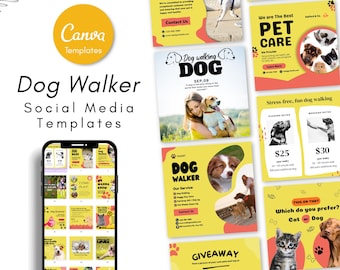 Dog Walker Social Media Templates & Instagram Posts - Pet Sitter Marketing Posts Templates - Pet Daycare Social Media