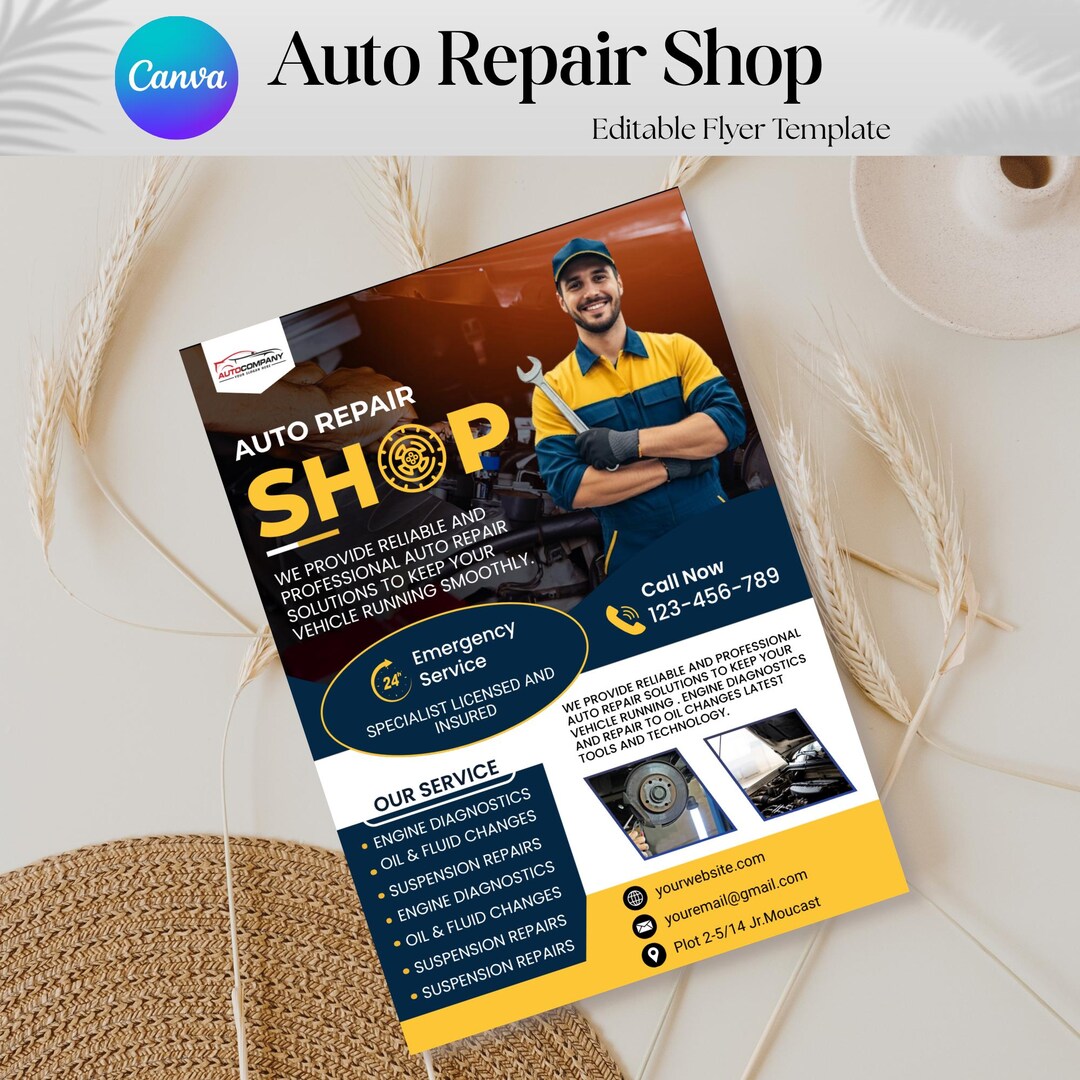 Auto Repair Shop Flyer Template - Editable Canva Design (instant ...