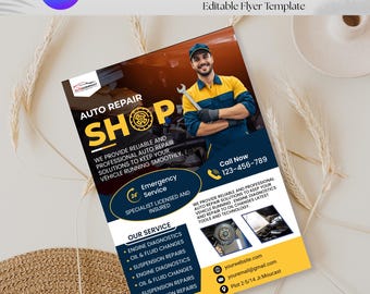 Auto Repair Shop Flyer Template - Editable Canva Design (Instant Download)