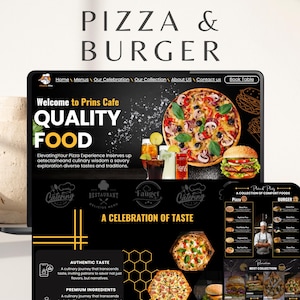 Canva-websitesjabloon fastfood: bestemmingspagina Pizza & Burger (digitale download)