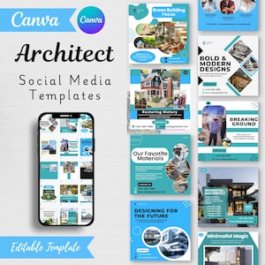 Architect Social Media Templates - Architecture Canva Posts - Editable Designs (Digital Download)