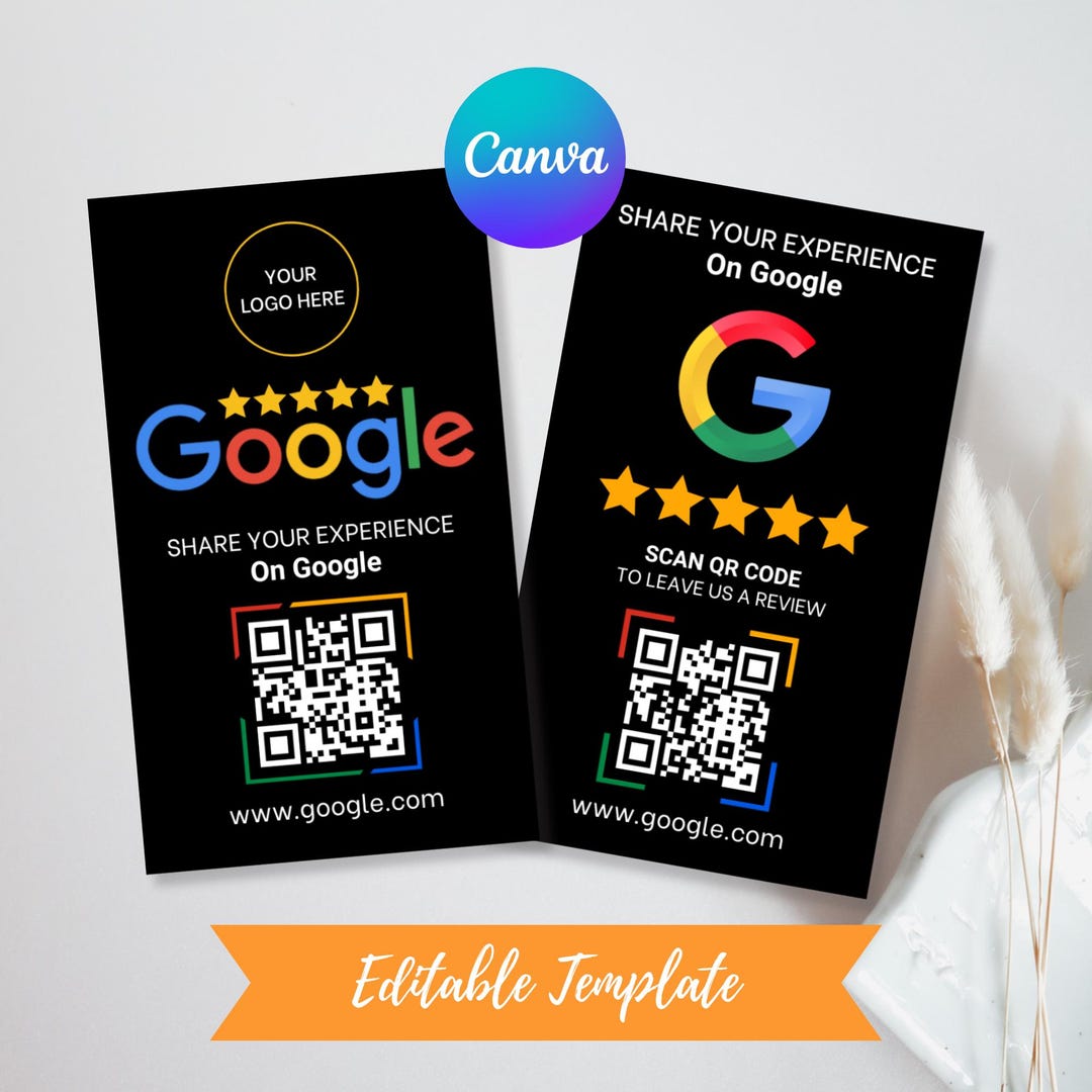 Google Review QR Code Sign Template - Scan to Review Card - Business ...