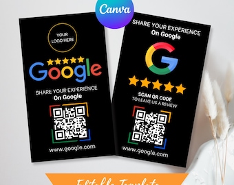 Google Review QR Code Sign Template - Scan to Review Card - Business Rating Feedback Canva Design