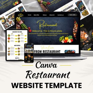 Restaurant Website Template: Modern Food Menu Canva Design (Digital Download)