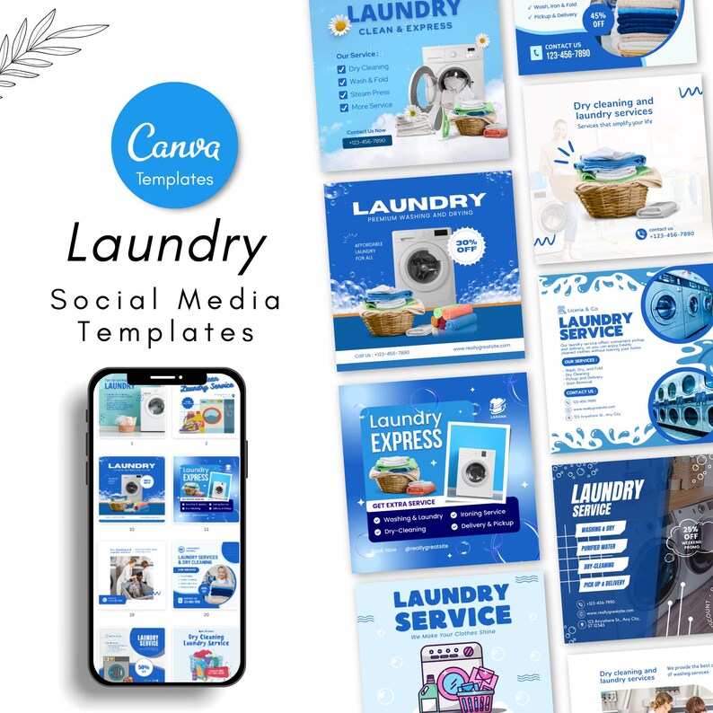 Laundry Social Media Templates - Laundromat Canva Posts - Fluff and ...