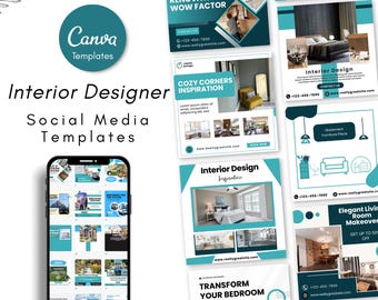 Interior Designer Social Media Templates - Home Decor Canva Posts - Editable Designs (Digital Download)
