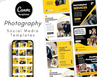 Photographer Social Media Templates - Photo Studio Canva Posts - Editable Designs (Digital Download)