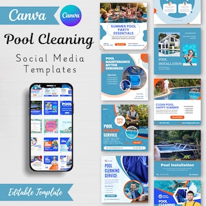 Pool Cleaning Social Media Templates & Instagram Posts | Pool Care Posts | Pool Maintenance Canva Posts | Pool Cleaning Social Media