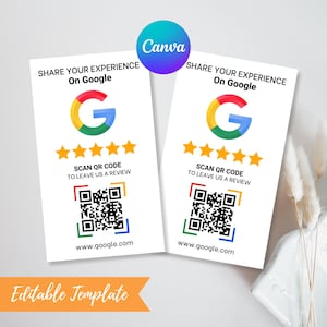 Sjabloon Google-recensiekaart - bewerkbare beoordelingskaart - Minimalistisch QR-codeteken - QR-codesjabloon - Google-recensiebord - GMB-recensiesjabloon