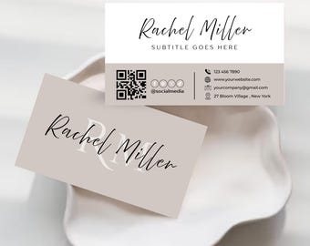 Elegant Business Card Template - Minimalist Boho Style Double Sided Printable Modern & Editable Design