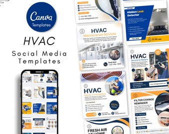 HVAC Social Media Templates - Air Conditioning Canva Posts - Editable Designs (Digital Download)