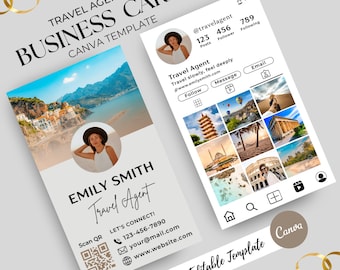 Travel Agent Instagram Business Card Template - Traveling Printable Modern & Editable Design