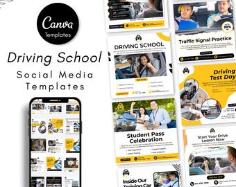 Driving School Social Media Templates & Instagram Posts - Driving Academy Marketing Posts Templates - Driving Instructor Social Media