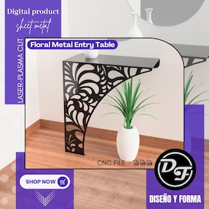 Floraler Metall-Eintragstisch - Dxf SVG Pdf - Elegantes Blechdesign - CNC-Plasma- oder Laser-Datei