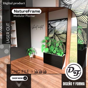 Modulaire plantenbak natuurframe - lasergesneden DXF SVG-pdf-bestanden | Metalen wandverdeler en kamerplanter | Digitale download voor plaatwerkprojecten