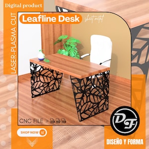 Scrivania Leafline / Base per tavolo in metallo moderno tagliato al laser DxF SvG PdF / Progettazione di lamiere CNC / Download digitale per taglio al plasma/laser