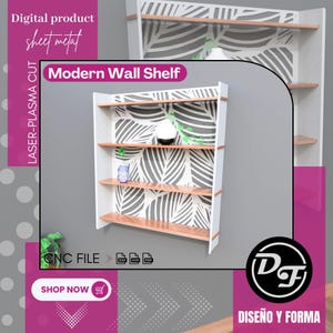 Modernes Wandregal DXF-Datei - Dekoratives Blatt Design | Laser- &Plasmaschnitt | 3-Regal Metall Wandregal | 3,2mm Blech | Sofort Download