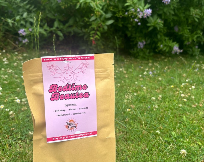 Bedtime Beautea herbal tea in biodegradable pyramids