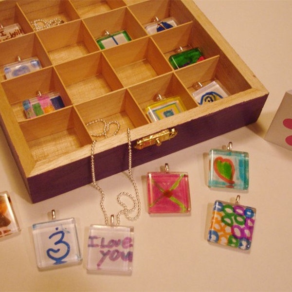 teacher's gift...a jewelry box of pendant necklaces created from students' art ... by charm school