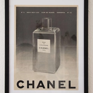 Póster publicitario original vintage de Chanel Eau de Cologne, enmarcado, 1961, 33 x 25 cm, muy buen estado.